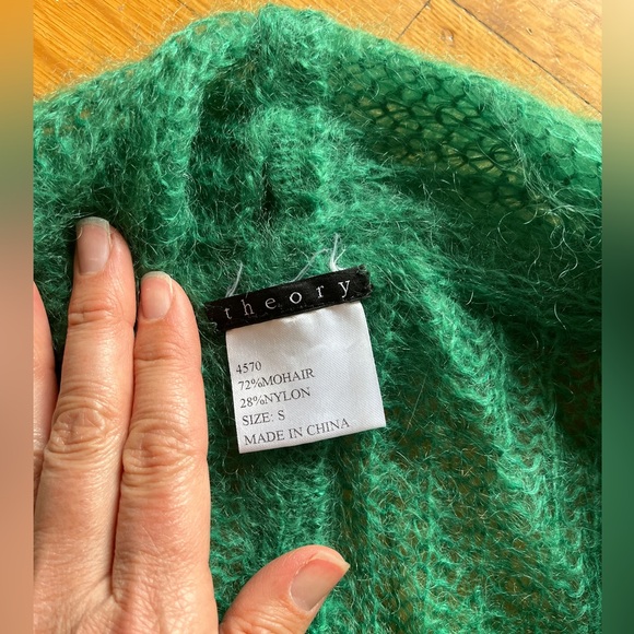 Kelly GREEN mohair cardigan loose knit THEORY sweater S M L OS pockets long - Picture 2 of 6